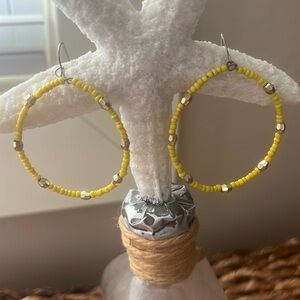 Yellow and Silver Beaded Hoops On Fish Hooks